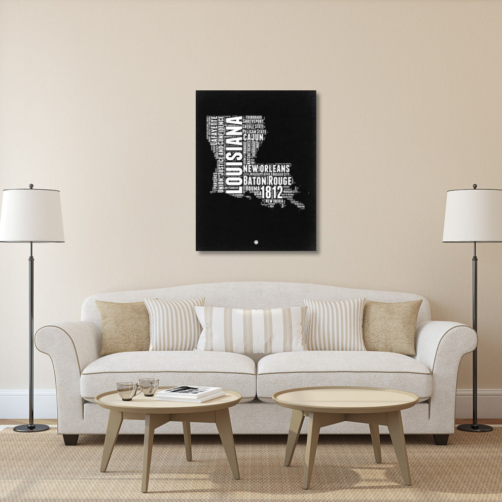 "Louisiana Black and White Map" Fine Art Print