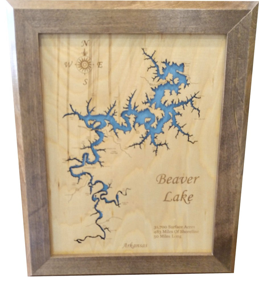 Beaver Lake, Arkansas-Wood Lake Map, Small Framed
