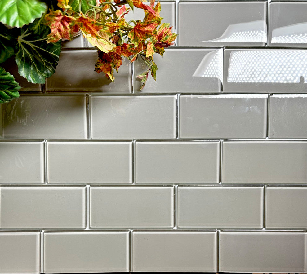 Metro 3"x6" Glass Subway Tile,Organic Gray, Piece