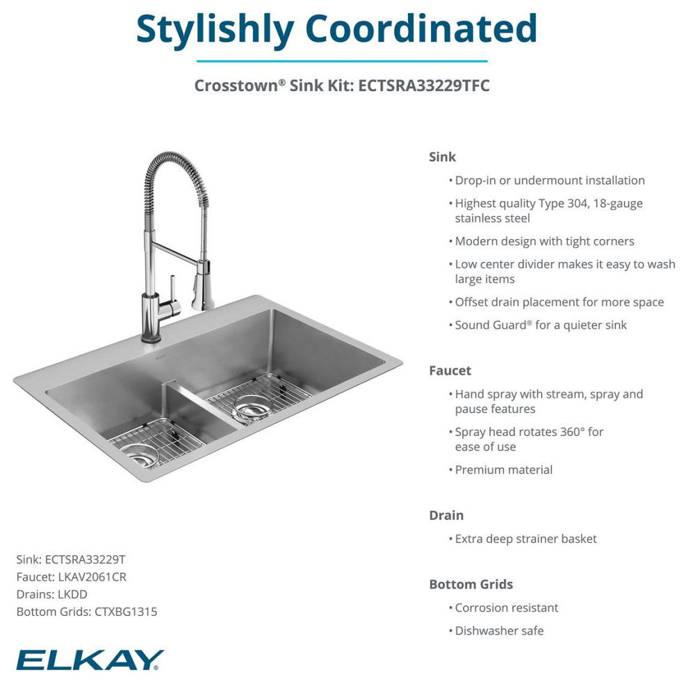 Elkay Crosstown 18 Gauge Stainless Steel Sink Kit with Faucet