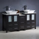 Torino 60" Double Bathroom Cabinet, Espresso, With Top and Vessel Sinks