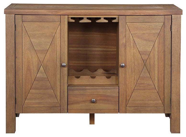Wood Server With 2 Doors and a Drawer, Rustic Brown