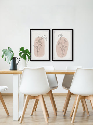 Poppy Black Lines Diptych, 2-Piece Set, 16x24 Panels