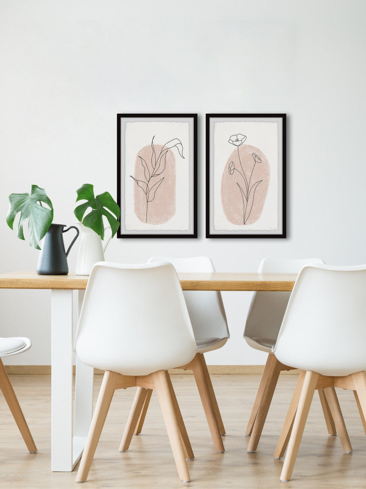 Poppy Black Lines Diptych, 2-Piece Set, 16x24 Panels