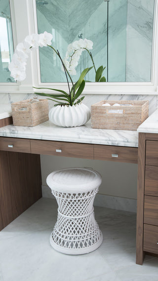 La Jolla Rattan Shelf Basket With Handles, Medium, White Wash