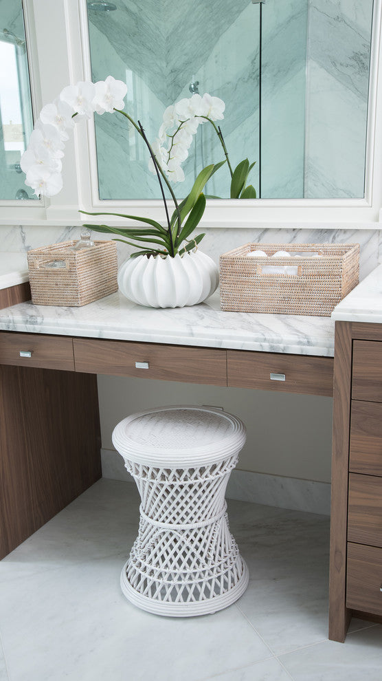 La Jolla Rattan Shelf Basket With Handles, Medium, White Wash