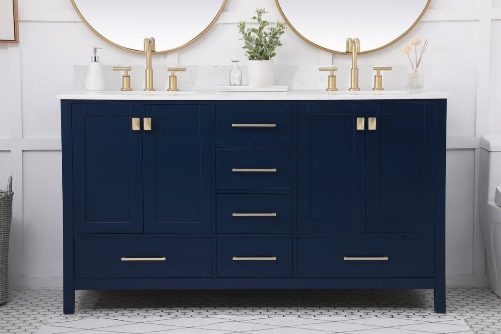 Elegant VF18860DBL-BS 60"Double Bathroom Vanity, Blue With Backsplash