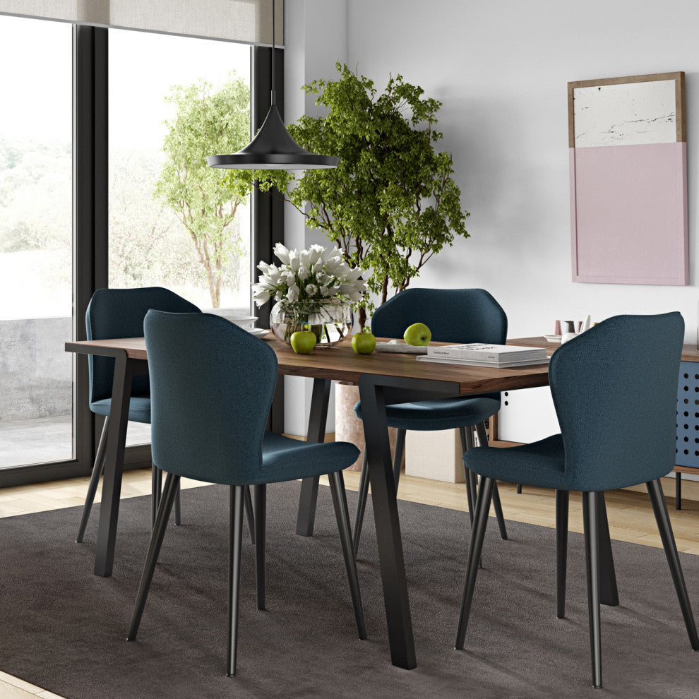 Modern Minimal Wood Top Metal Leg Dining Table, Walnut/Black