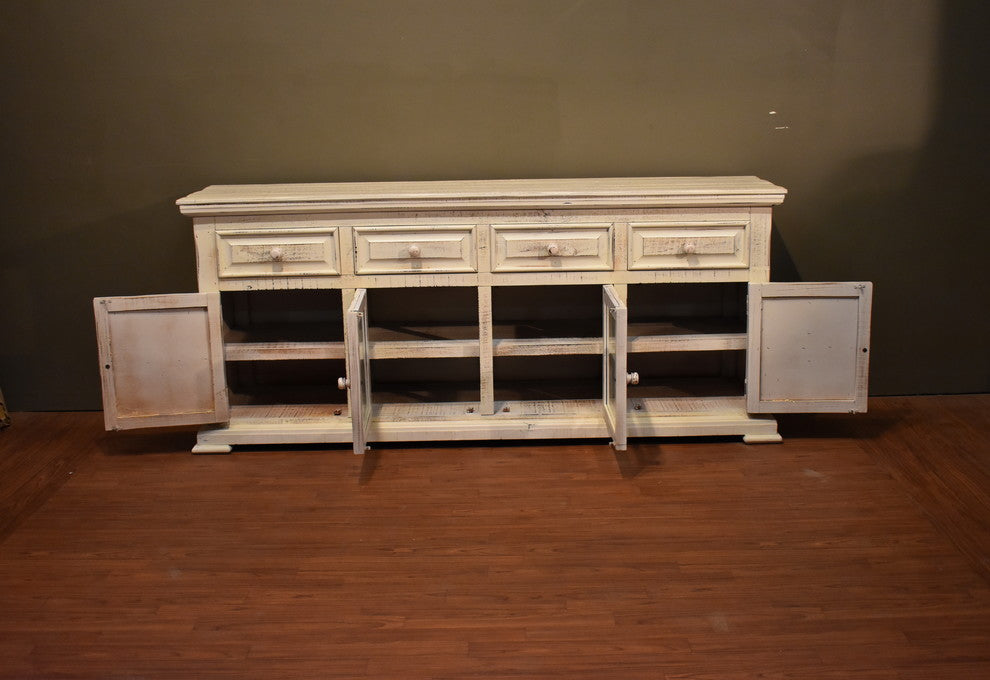 Rustic Solid Wood 73" Whitewashed TV Stand