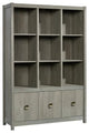 Modern Bookcase, Adjustable Shelves & Lower Cabinet With Pull Handles, Gray Oak