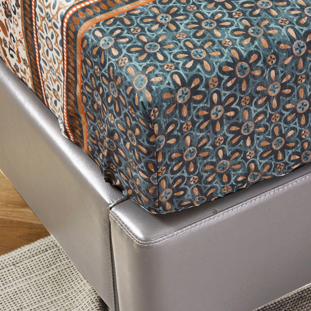 Tache Paisley Damask Lattice Floral Fitted Sheet, Twin