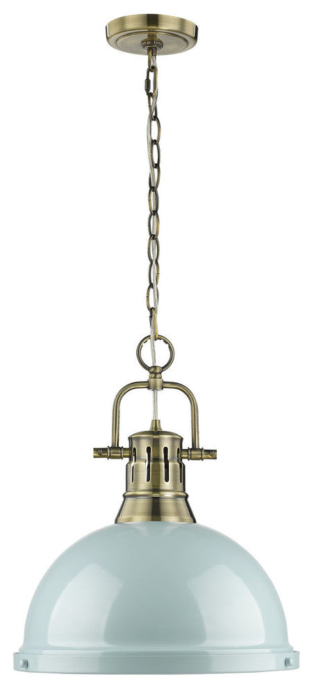 Golden Lighting 3602-L-AB Duncan 1 Light 14"W Pendant - Aged Brass / White