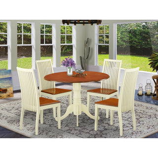 5 Pc Dublin Set -Dining Table, 4 Wood Seat Kitchen Chairs, Buttermilk & Cherry