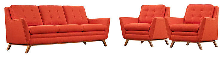 Beguile 3 Piece Upholstered Fabric Living Room Set, Atomic Red
