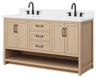 The Asher Bathroom Vanity, Gray, 60", Double Sink, Freestanding