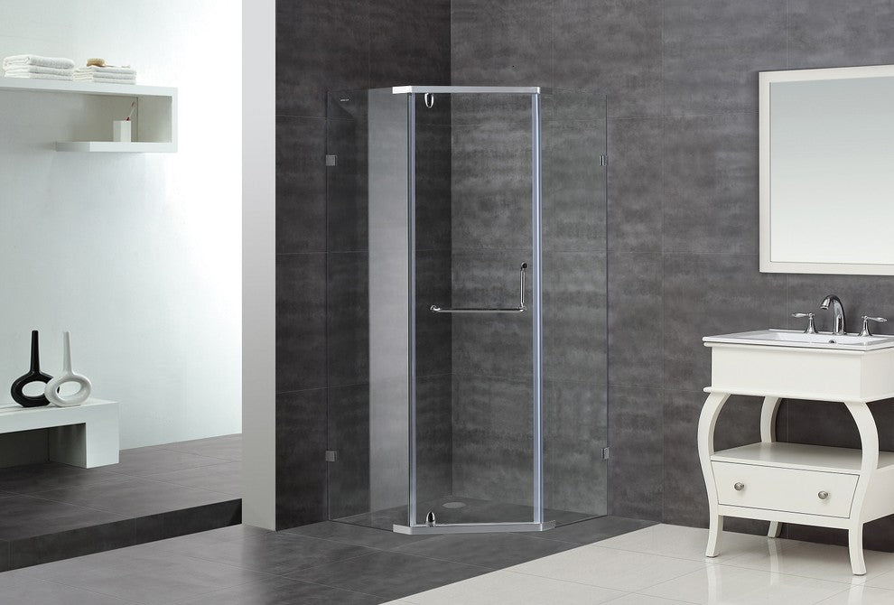 Aston 36"x36"x75" Neo-Angle Semi-Frameless Shower Enclosure, Chrome