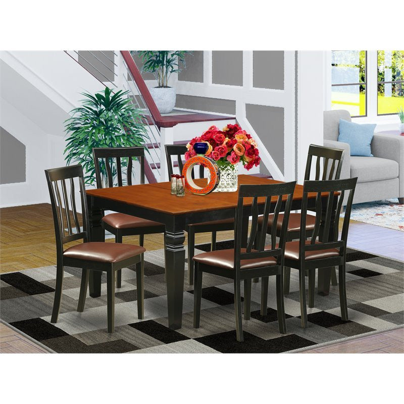 Wean7-Bch-Lc, 7-Piece Kitchen Table Set With Table and 6 Leather Chairs, Black