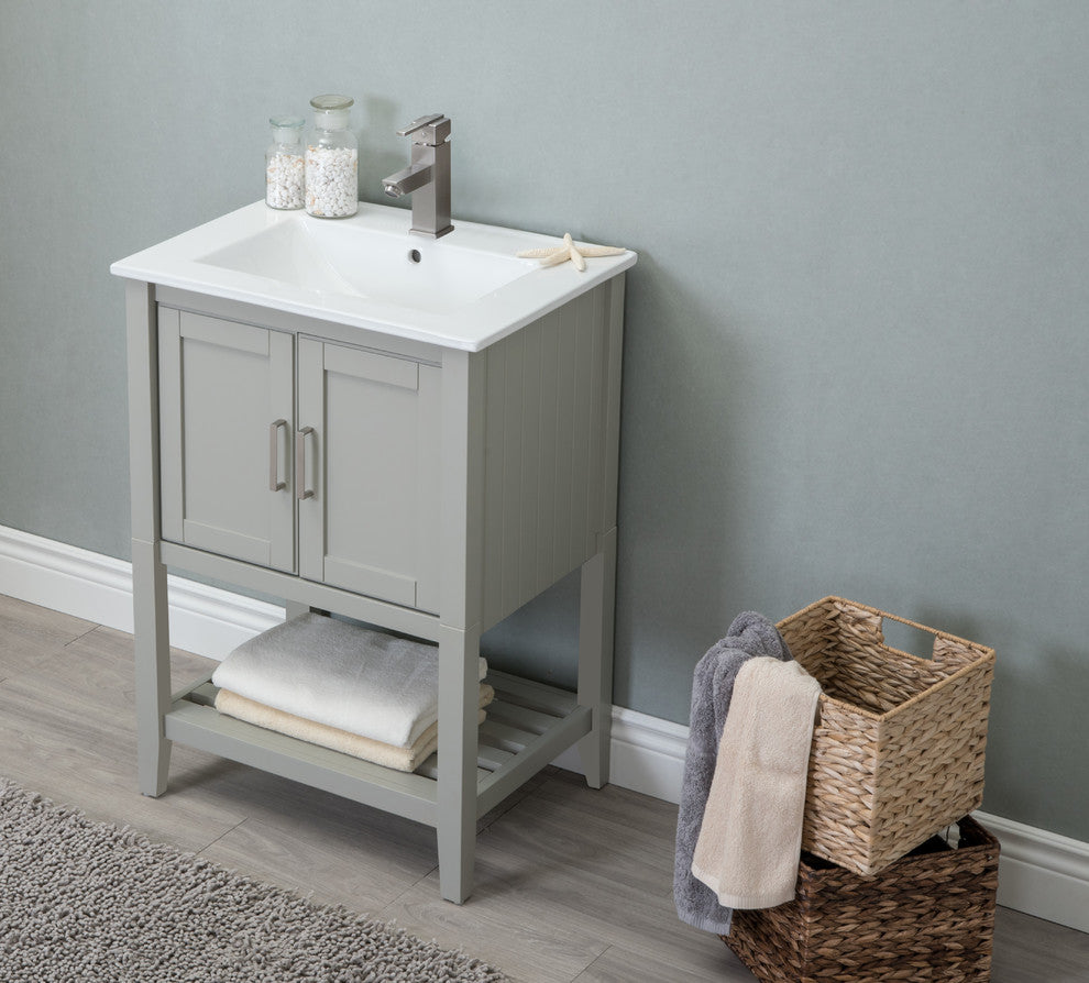 24" Single Sink Vanity, Without Miror and Faucet, White Gray