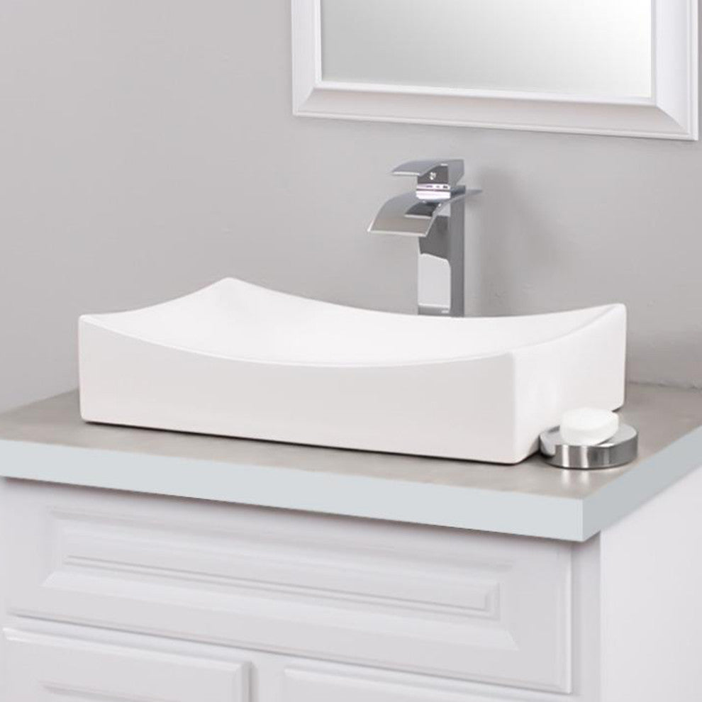 Porcelain Vessel Sink and Faucet Combo Set, Chrome