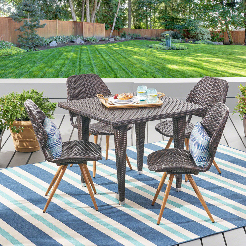 GDF Studio 5-Piece Aliza Outdoor Wicker Dining Set, Multibrown