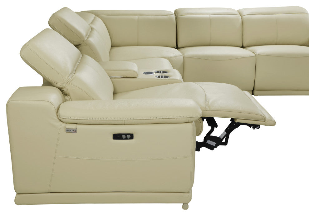 Federico 7-Piece L-Shaped Top Grain Italian Leather Sectional-4 Power Recliners, Beige