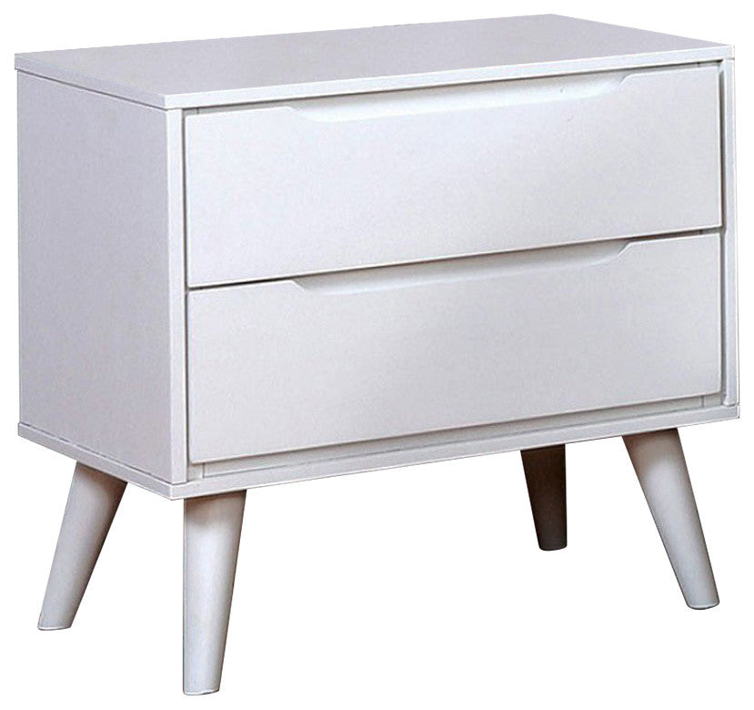 2 Drawer Wooden Nightstand With Recessed Drawer Fronts, White