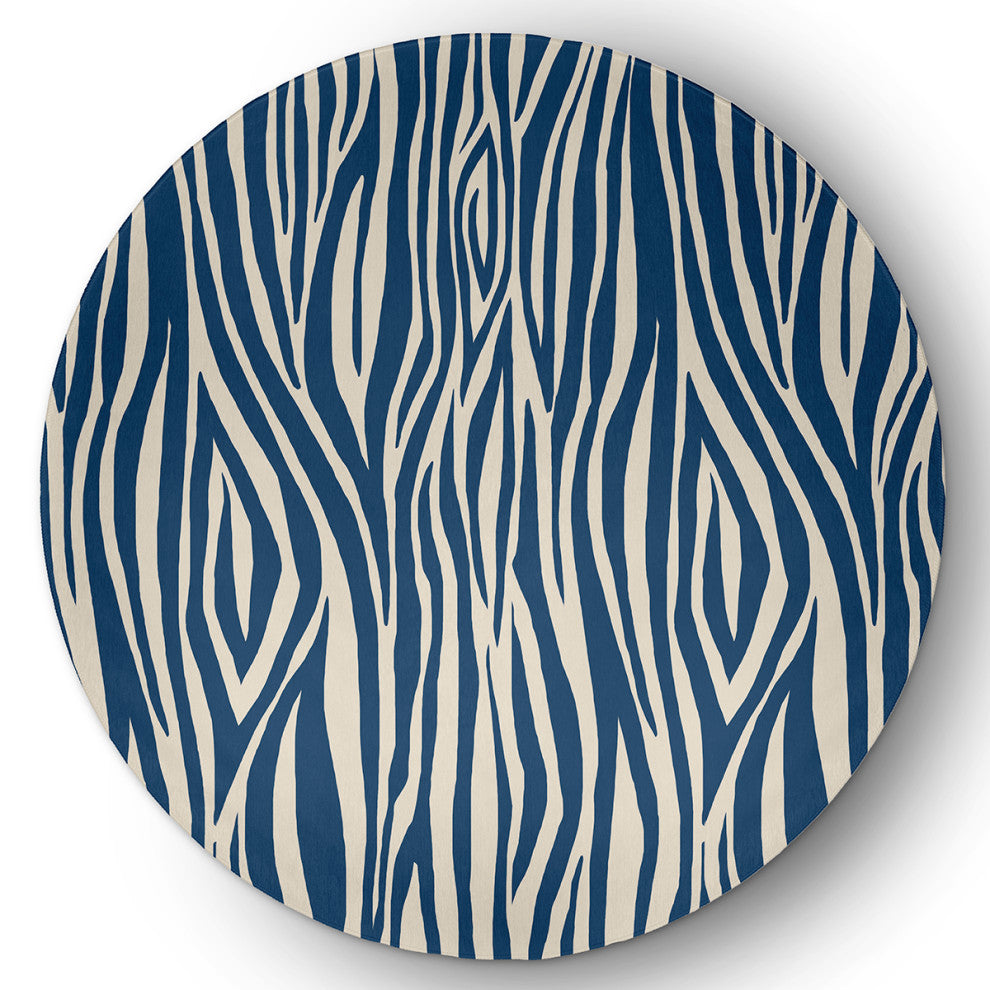 Wood Stripe  Design Chenille Area Rug, Blue, 5' Round