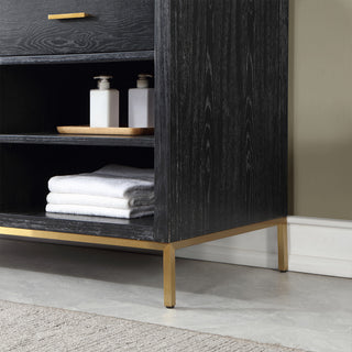Kesia Black Oak Bathroom Vanity Set, 60", With Mirror