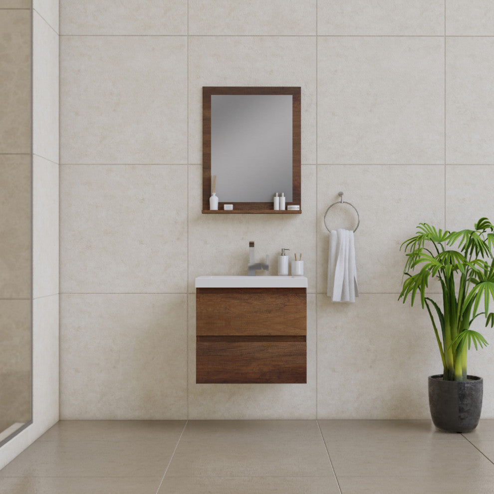 Paterno 24" Wall Mounted Bathroom Vanity With Sink, Rosewood