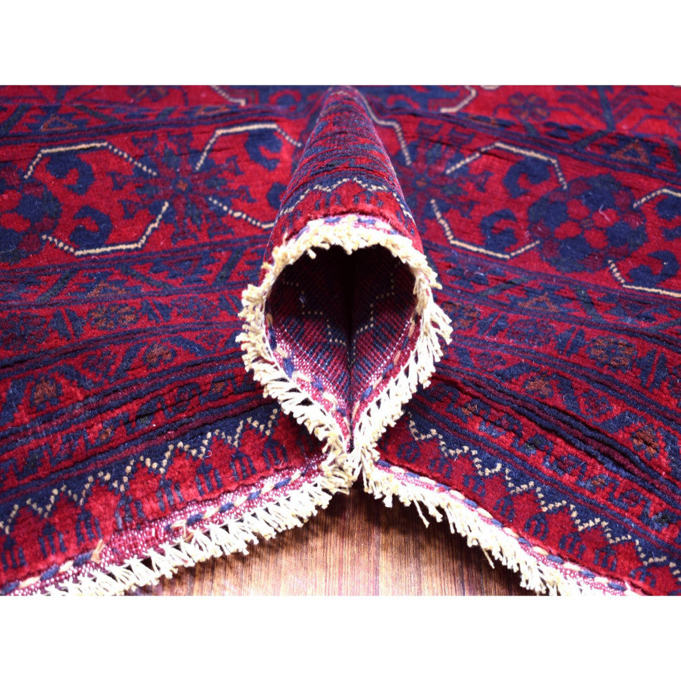 Deep and Saturated Red Soft Wool Hand Knotted Afghan Khamyab Rug, 9'10"x13'0"