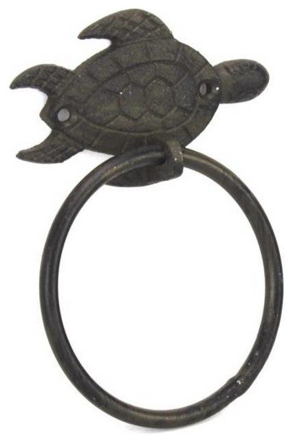 Cast Iron Sea Turtle Towel Holder 7'', Sea Turtle Decoration, Beach Bathroom
