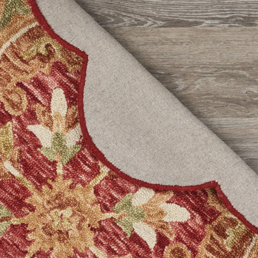 6" Round Rustic Red Scalloped Edge Area Rug