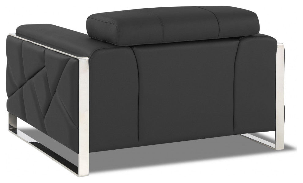 Mod Charcoal Gray Leather and Chrome Deco Accent Chair