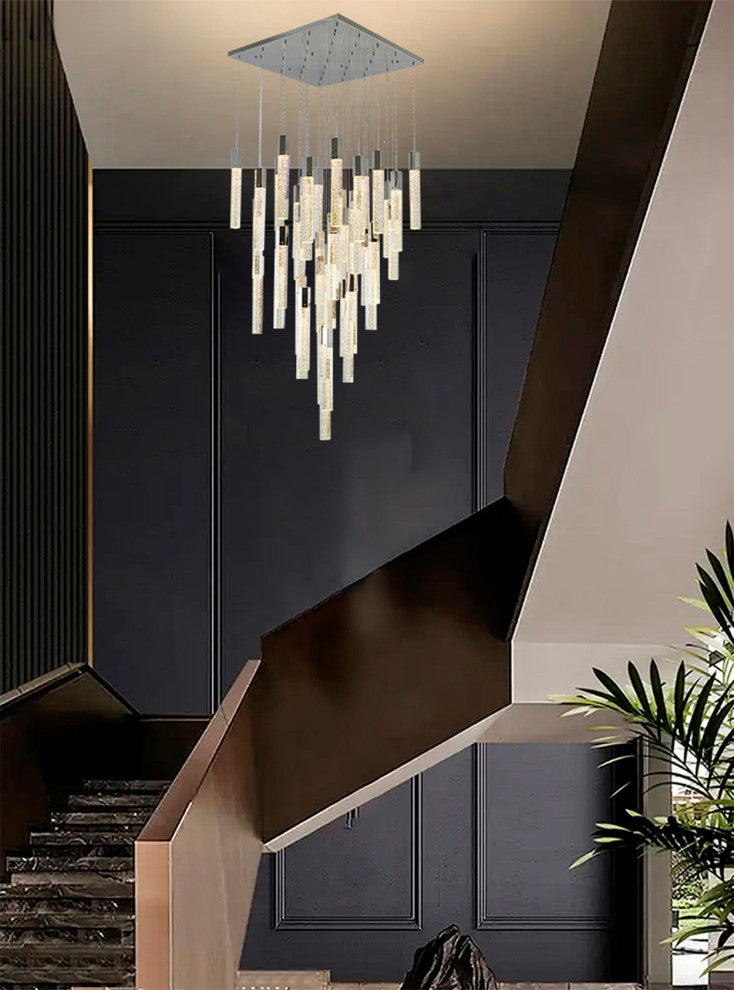 25-Light Chrome Metal Chandelier With Clear Bubble Crystal Accents