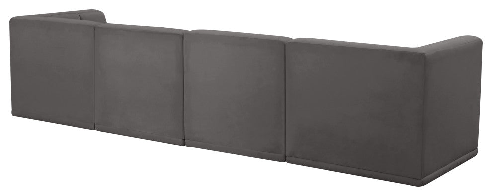 Relax Velvet Upholstered 4-Piece Modular Sofa, Grey