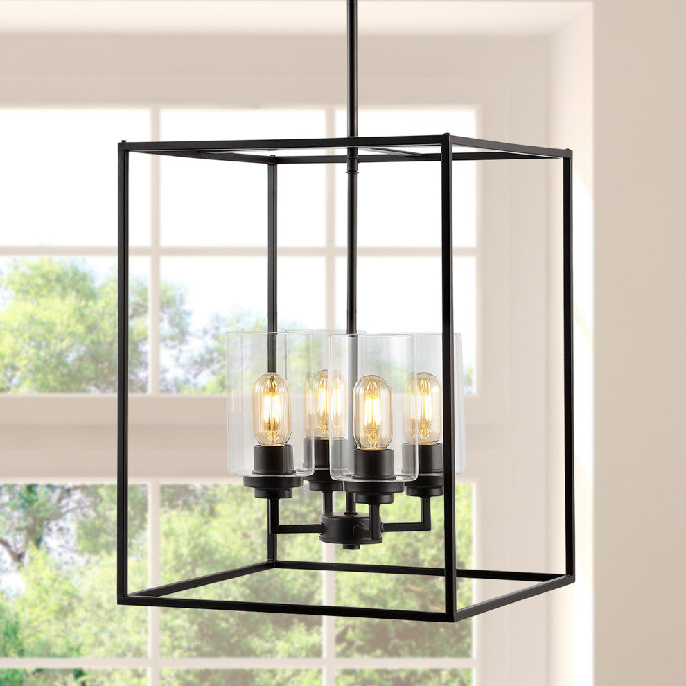 Everly 15.5" 4-Light Industrial Farmhouse Iron/Glass Pendant, Oil Rubbed Bronze