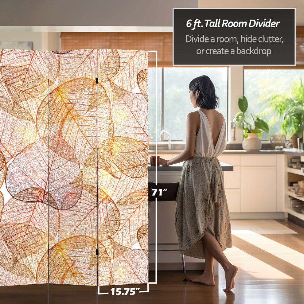 6' Tall Double Sided Ethereal Leaves Canvas Room Divider