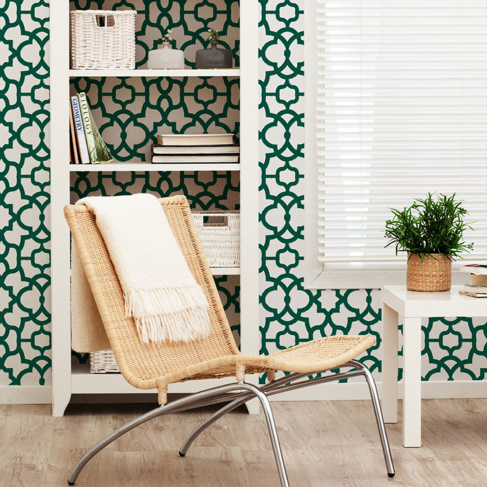 Trellis Peel and Stick Vinyl Wallpaper, Forest Green, 24"w X 60"h