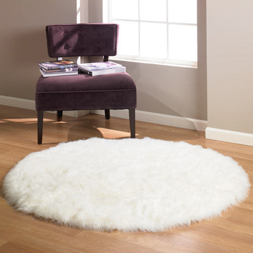 Snowy White Polar Bear Faux Fur Round Rug, Sheepskin Round