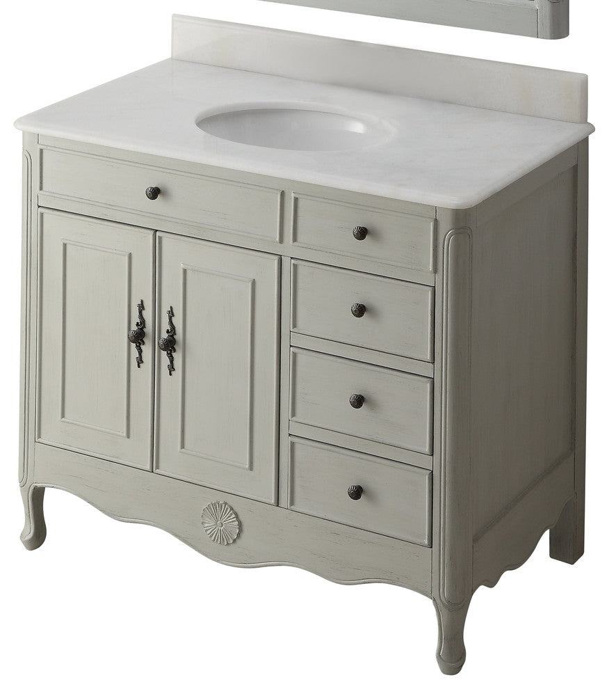 38 Inch Distressed Gray Cottage Style Daleville Bathroom Sink Vanity, No Mirror No Faucet