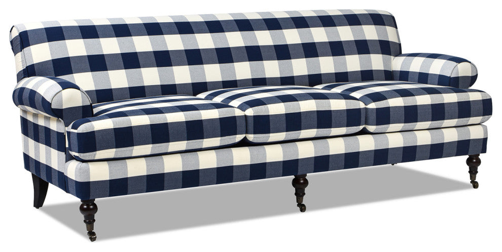 Alana Lawson 88" 3-Cushion Tight Back Sofa, Blue Lattice Woven