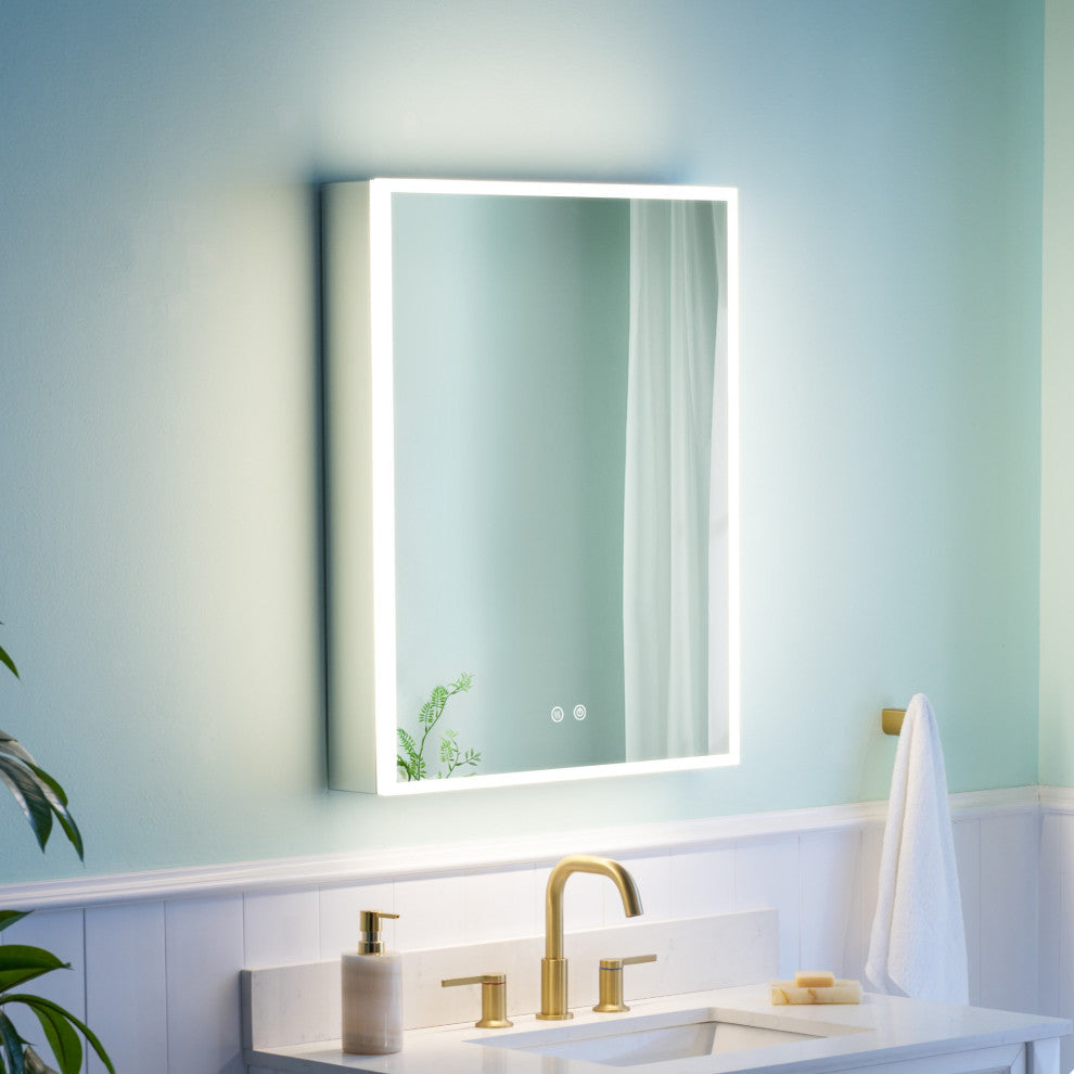 LED Medicine Cabinet with Mirror, 3X Magnifier Glass, Recessed/Surface Mount, 24"x30" Right Door