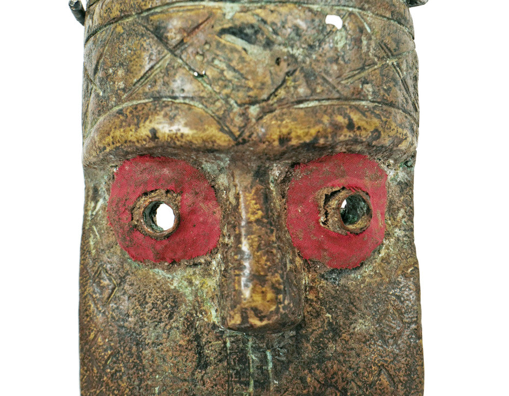 Consigned Bronze Passport Toma Mask on Stand