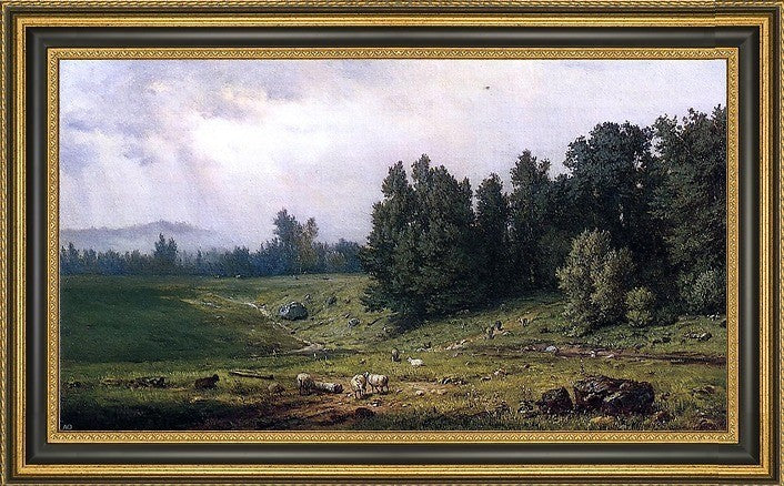 George Inness Landscape With Sheep Framed Premium Canvas Print, 15"x30"
