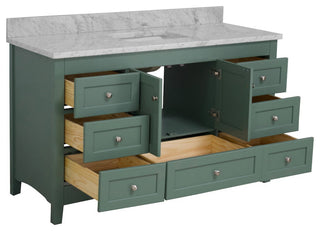 Abbey 60" Bath Vanity, Base: Sage Green, Top: Carrara Marble, Single Vanity