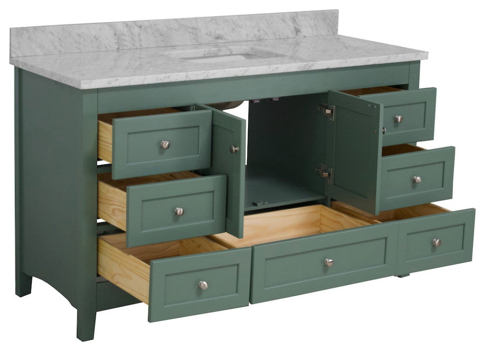 Abbey 60" Bath Vanity, Base: Sage Green, Top: Carrara Marble, Single Vanity