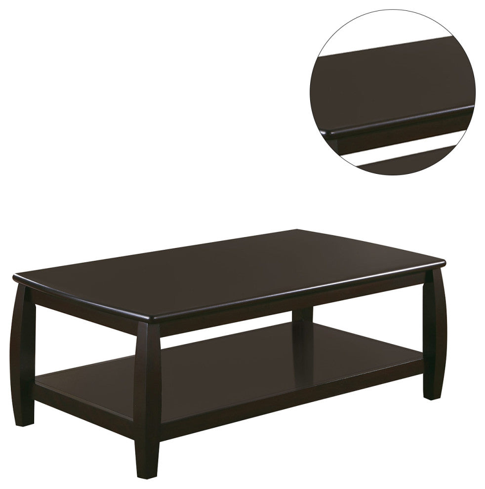Wood Coffee Table with Bottom Shelf, Cappuccino