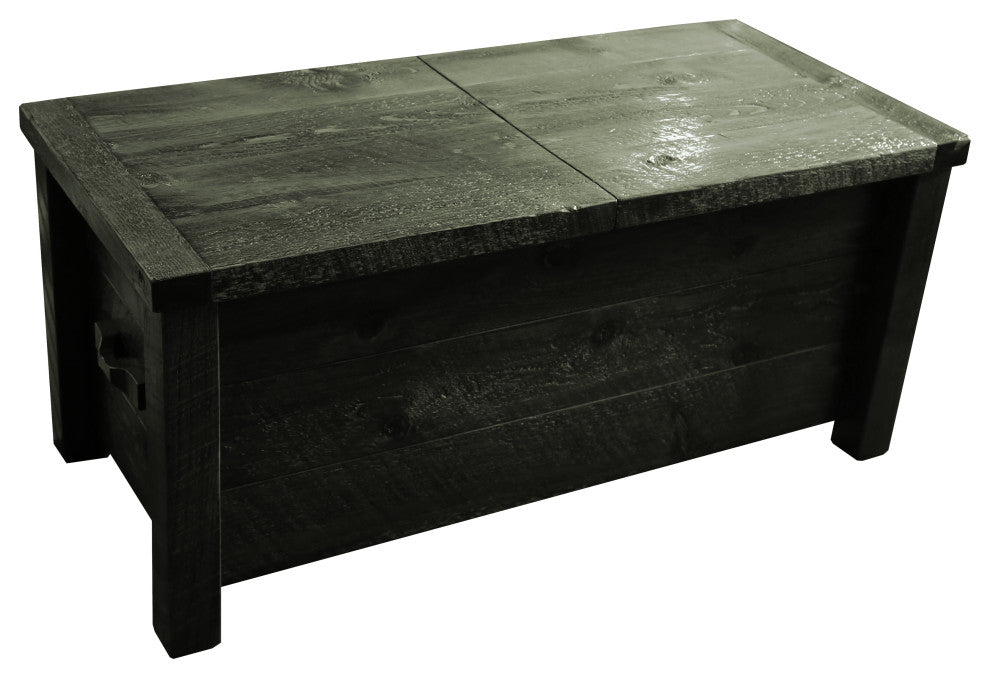Barnwood Style Timber Peg Sliding Top Coffee Table, Weathered Slate