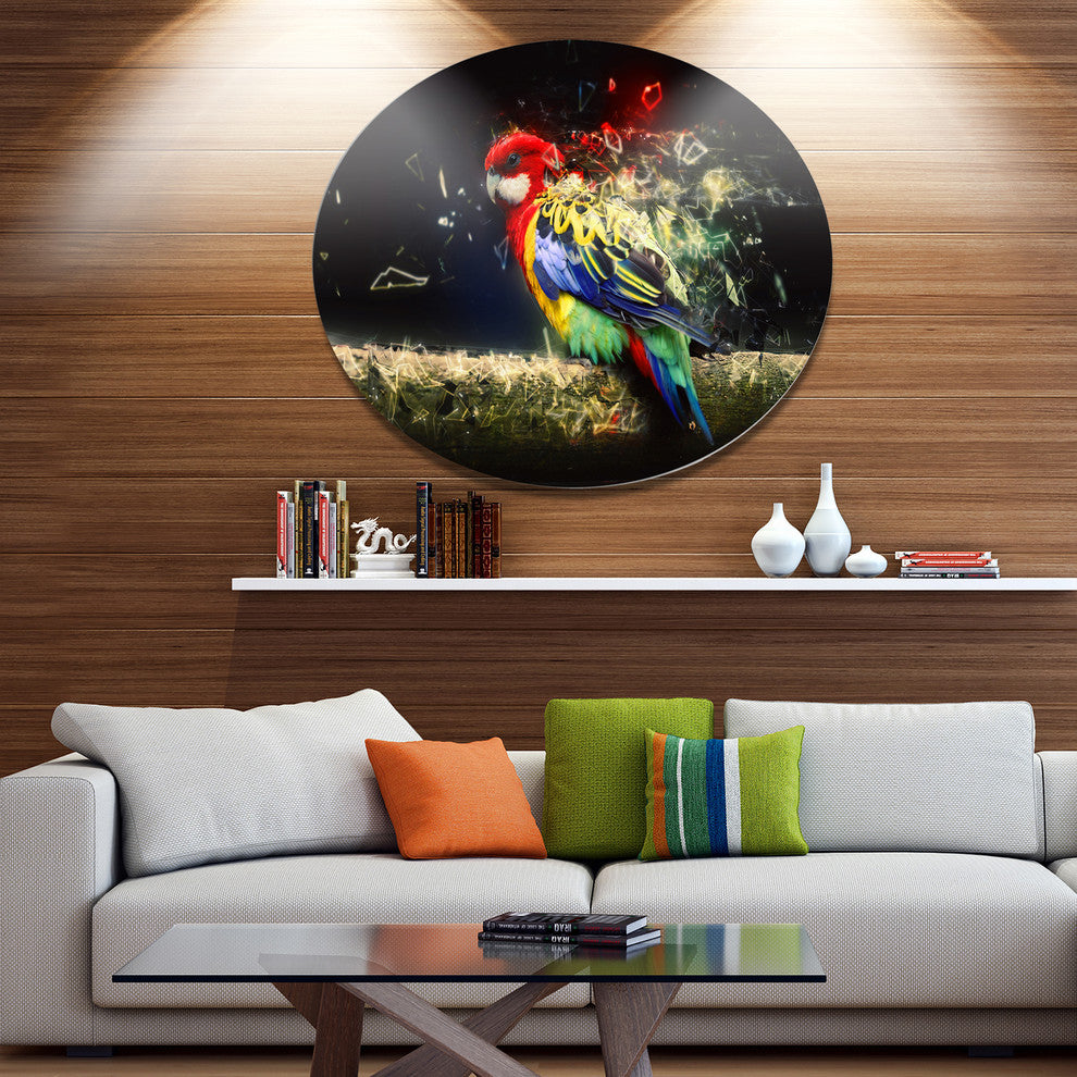 Colorful Parrot On Branch, Animal Large Disc Metal Wall Art, 36"