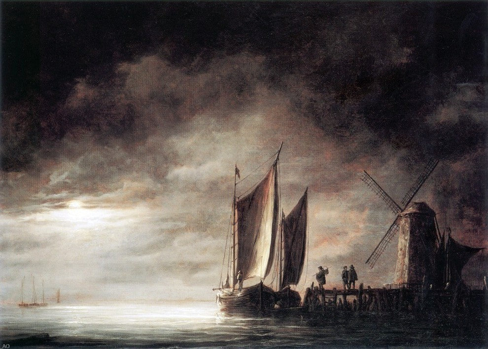 Aelbert Cuyp Dordrecht Harbour by Moonlight, Gallery Wrapped Canvas, 18"x27"